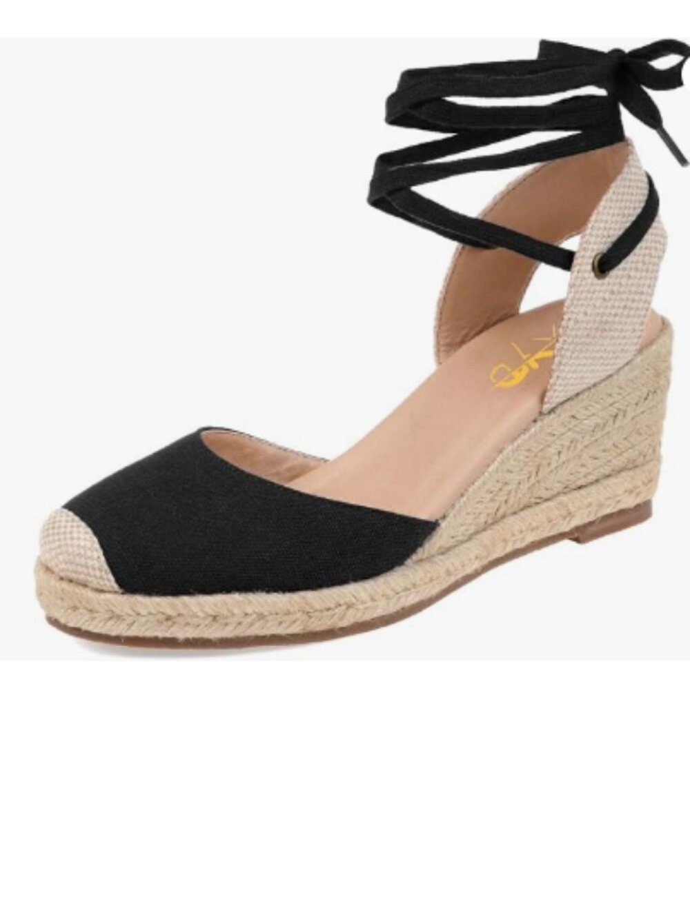 XYD Black Round Toe Ankle Strappy Espadrilles Wedge Slingback Platform Sandals